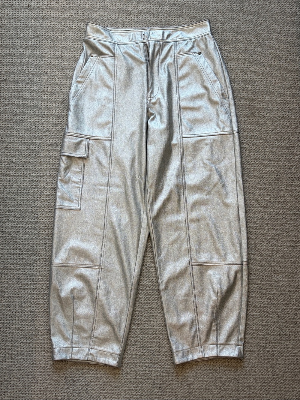 By Anthropologie Metallic Silver Cargo Pants Size 4